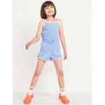 Sleeveless Loop-Terry Cinched-Waist Romper for Girls