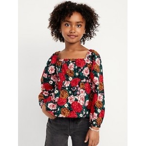 Printed Long-Sleeve Back-Bow Top for Girls
