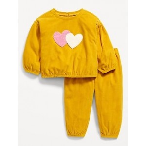 Corduroy Ruffle-Trim Embroidered Hearts Top and Joggers for Baby