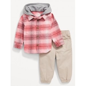 Hooded Soft-Brushed Flannel Shirt & Jogger Pants Set for Baby