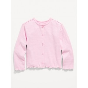 Button-Front Lettuce-Edge Cardigan Sweater for Toddler Girls