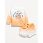 French Terry Graphic Sweatshirt and Shorts Set for Baby