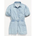 Puff-Sleeve Utility Jean Romper for Girls Hot Deal
