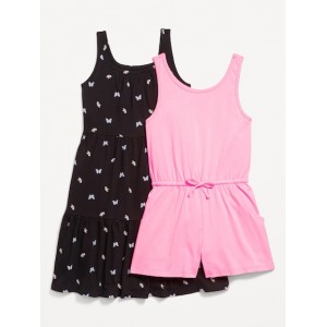 Sleeveless Tiered Dress and Romper 2-Pack for Girls